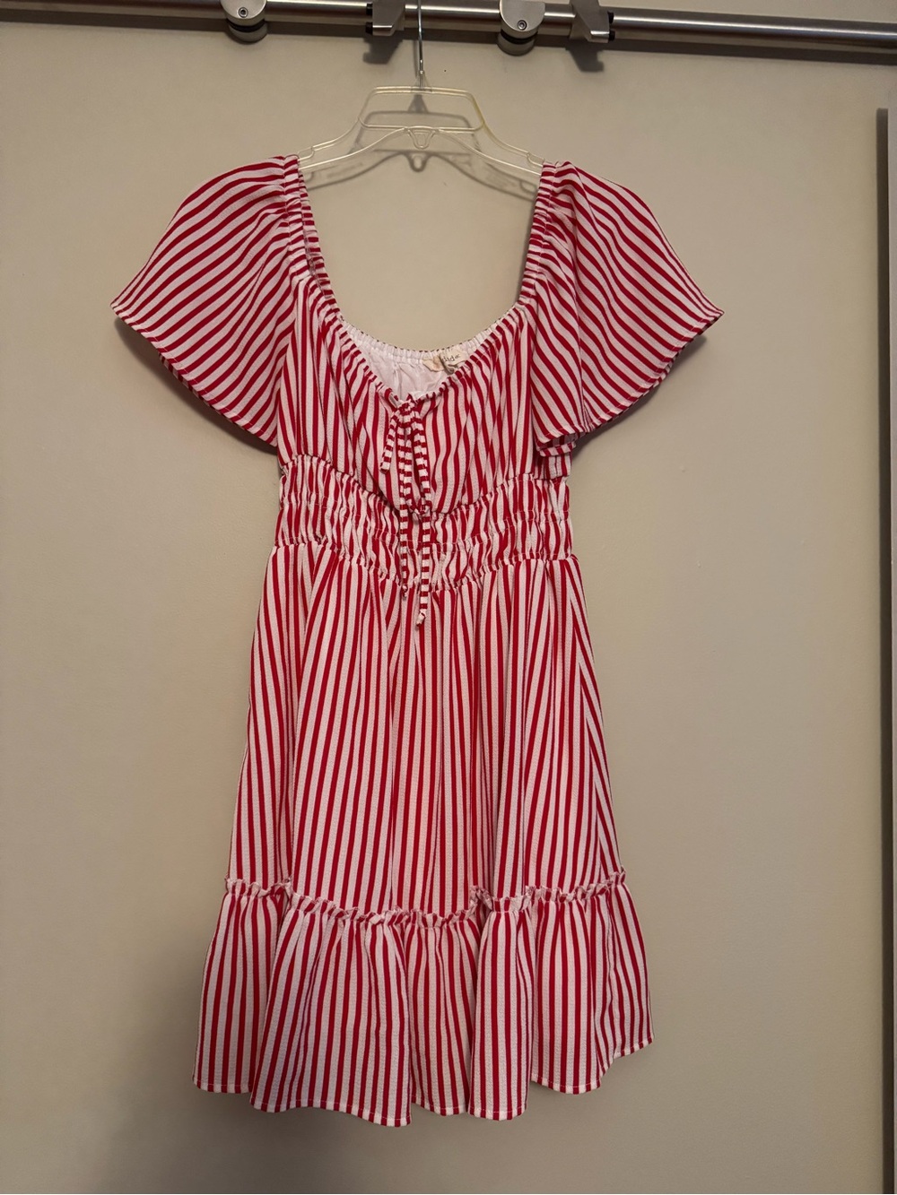 Rewind Red & White Striped Ruffle Hem Dress